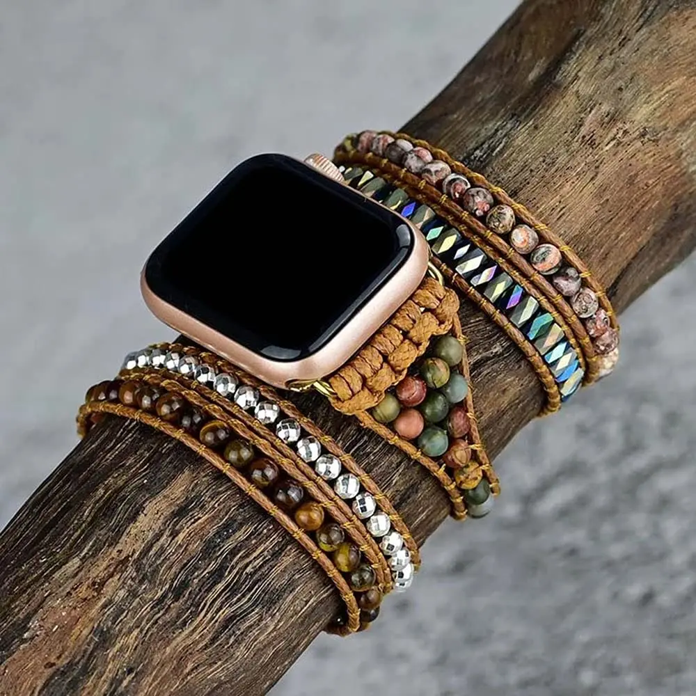 Bohemia Jewelry Strap for Apple Watch Band 44mm 45mm 41mm 42mm Handmade Natural Beads Braided Bracelet Iwatch Serie 7 6 Se 5 4 3