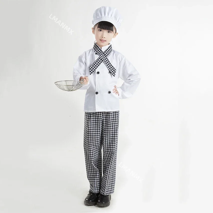 Chaqueta de Chef para niños, pantalones a cuadros, uniforme de cocinero, servicio de comida, Halloween, Carnaval, disfraces de Cosplay para niños y niñas