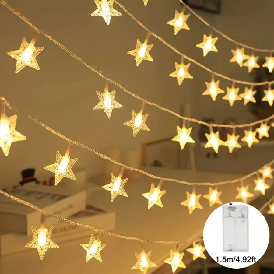 1PC Battery Powered Star String Lights 1.5M/10LED Or 3M/20LED for Indoor Bedroom Decor Perfect Festive Lighting without Battery