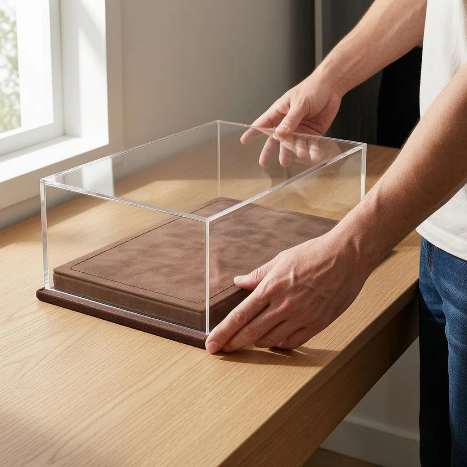 

Clear Model Car Display Case Leather-Like Finish Car Model Display Case Scratch Protection No Glue Assembly
