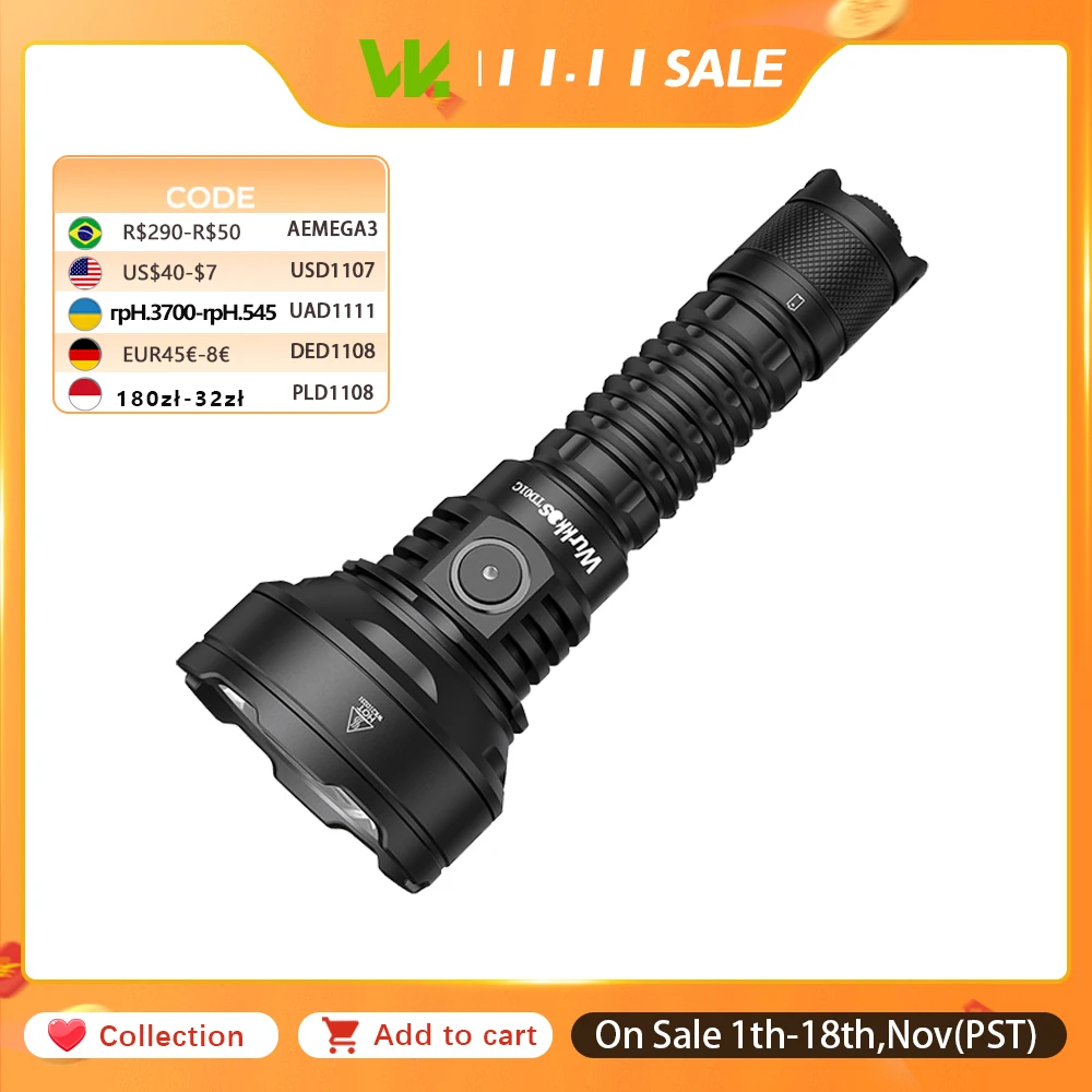 Wurkkos TD01C 21700 Tactical Flashlight USB Rechargeable 1800 Lumens Ultra-Long-Range Tail Switch LED Torch IPX-8