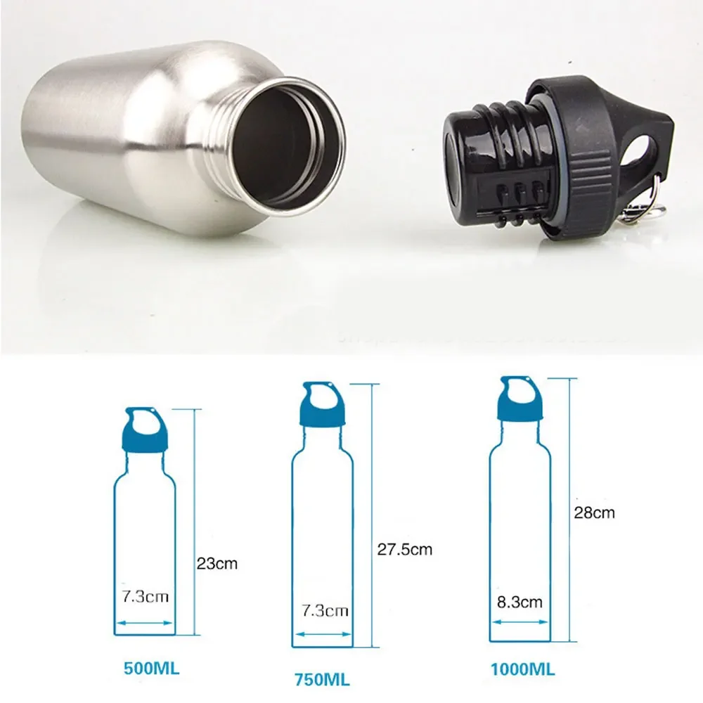 500/750/1000ml Stainless Steel Sports Water Cup Portable Carabiner Yoga Camping Hiking Fishing Mountaineering Outdoor Sports