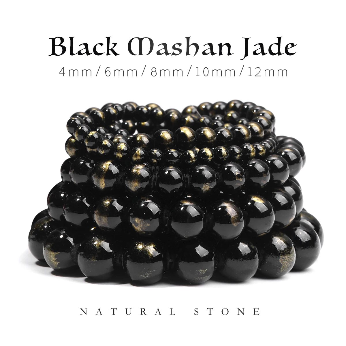 Natural Stone Horse Mountain Jade Gold - Black Stone Bead Round 4 6 8 10 12mm Loose Bead Jewelry Making Bracelet Accessories