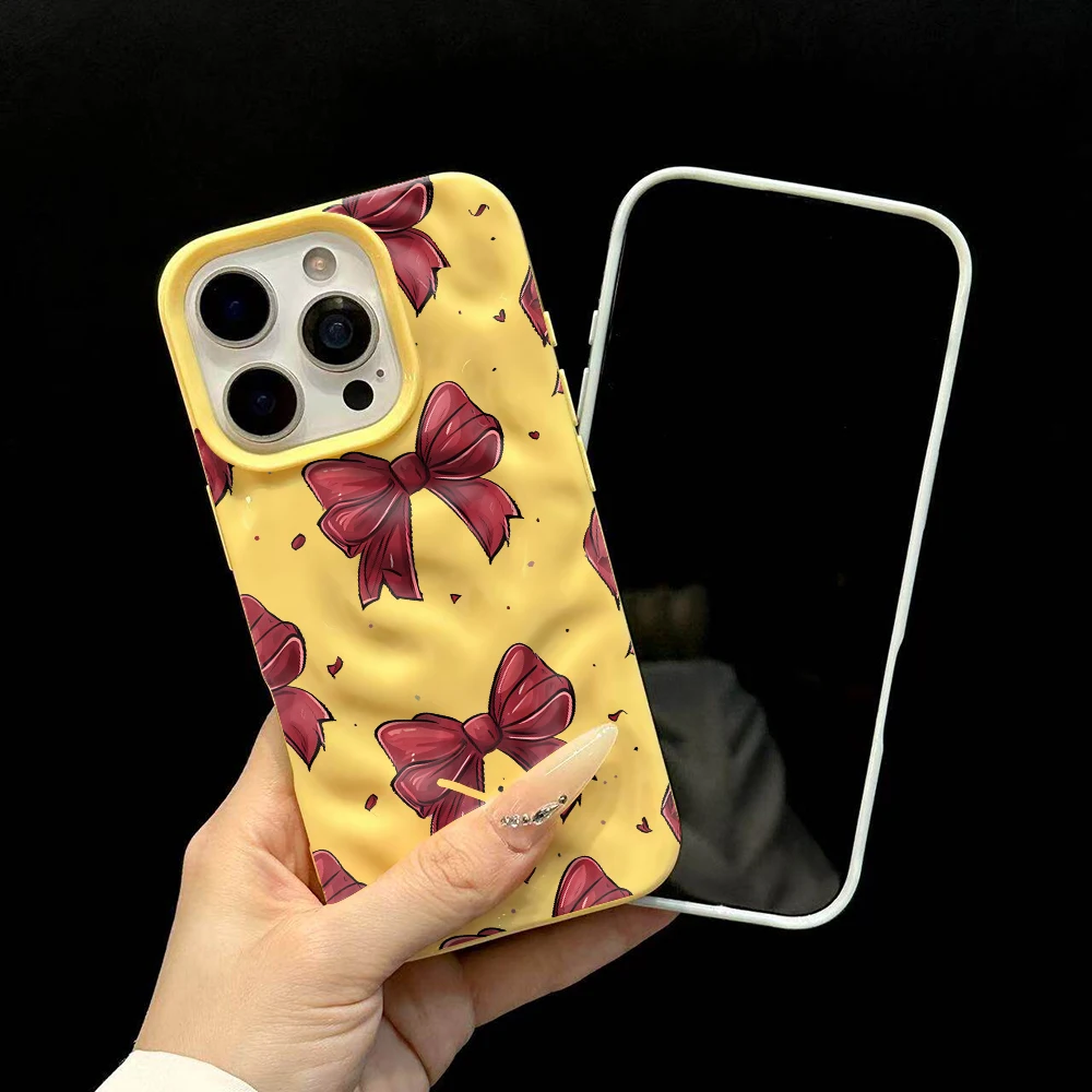 Koreanischer Stil Niedliche Schleifendruck-Handyhülle für iPhone 17 16 15 14 13 12 11 Pro Max 14 Plus 17Air Falten-Wellen-Soft-Silikonhülle – Detail 6