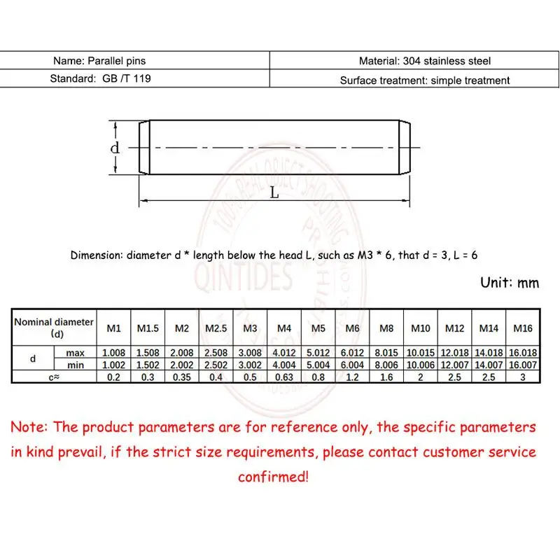 QINTIDES 20/500Pcs M3 M4 Length 4-100mm Parallel Pins Stainless Steel High Precision Cylindrical pin GB119 Length4-100mm