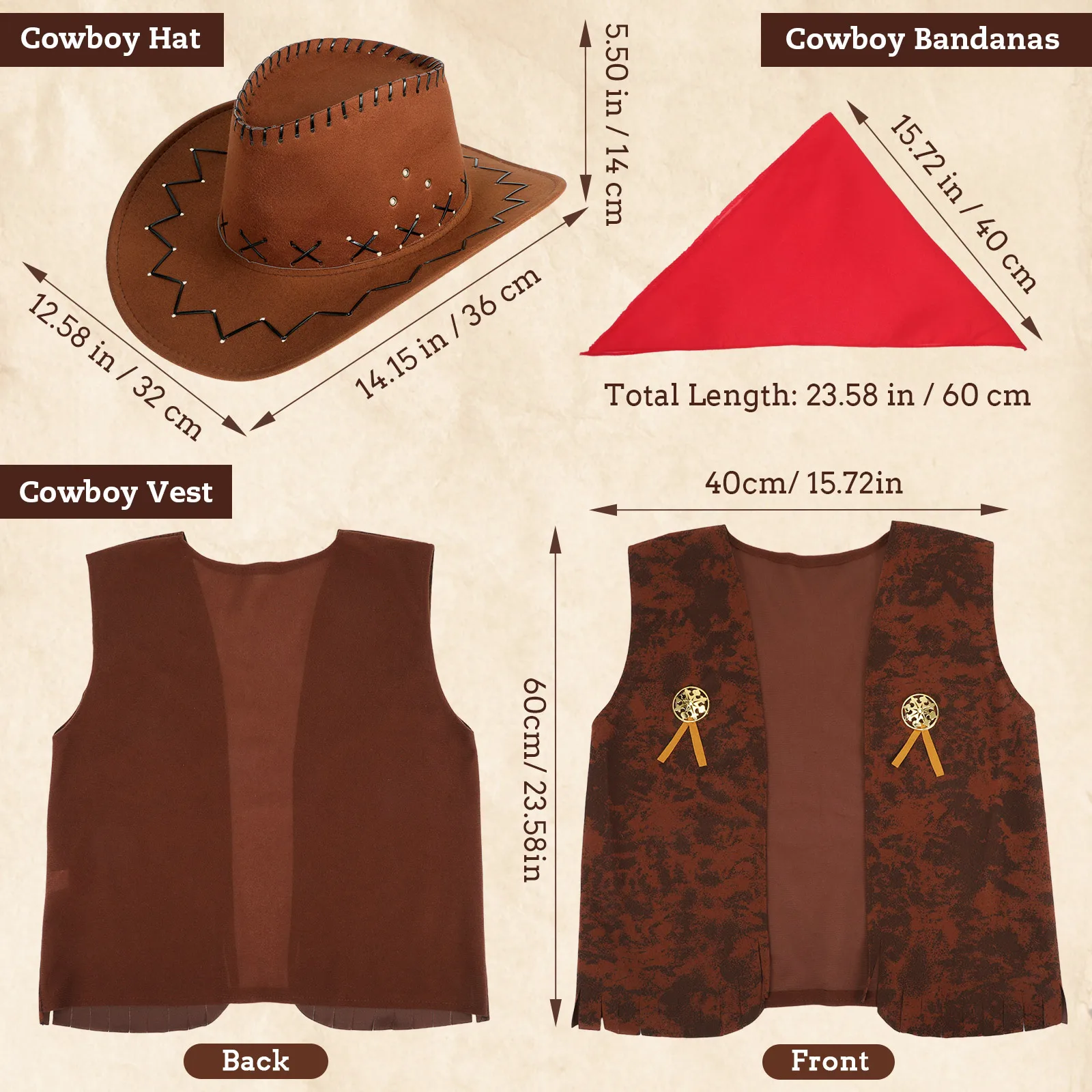 

1 Set Women Men Cowboy Costume Outfit With Cowgirl Hat Bandana Wild West Party Masquerade Cosplay Props Adult Western Outfits