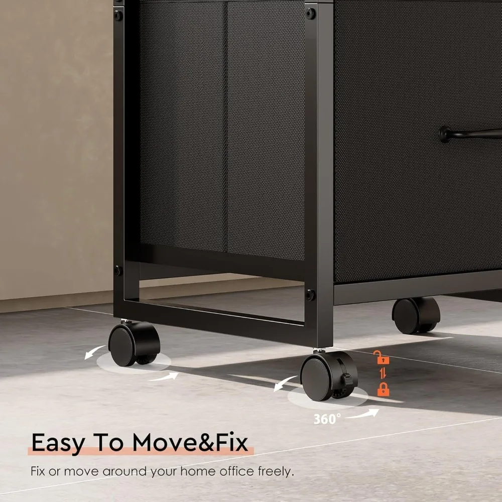 3-Drawer Mobile File Cabinet with Wheels Fabric Vertical Storage for Home Office Rustic Brown