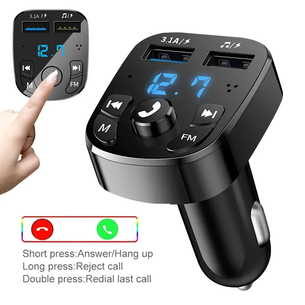 New Car Cigarette Lighter Adapter Bluetooth 5.0 FM 3.1A Dual USB Fast Charging Charge Hands Free MP3 Player with Digital Display