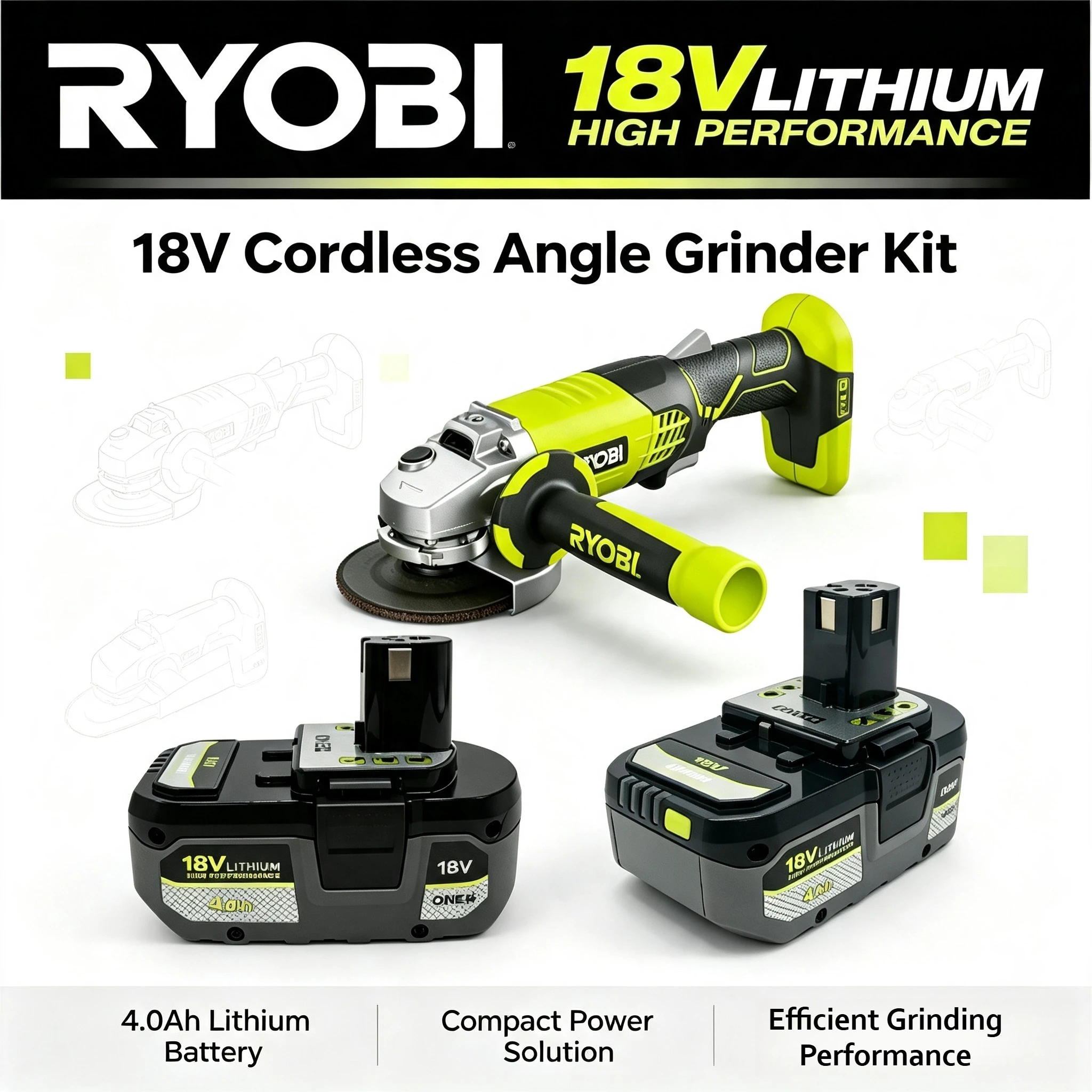 New RYOBI 18V 4.0Ah Smart‑Managed Battery,drop‑proof structure avoids impact damage,fast‑charging source for 18V handheld tools