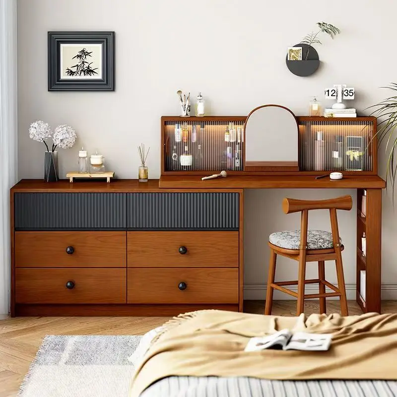 

Solid wood makeup table, chest, dresser, integrated cabinet, small apartment, bedroom, corner stretch cabinet at the end of