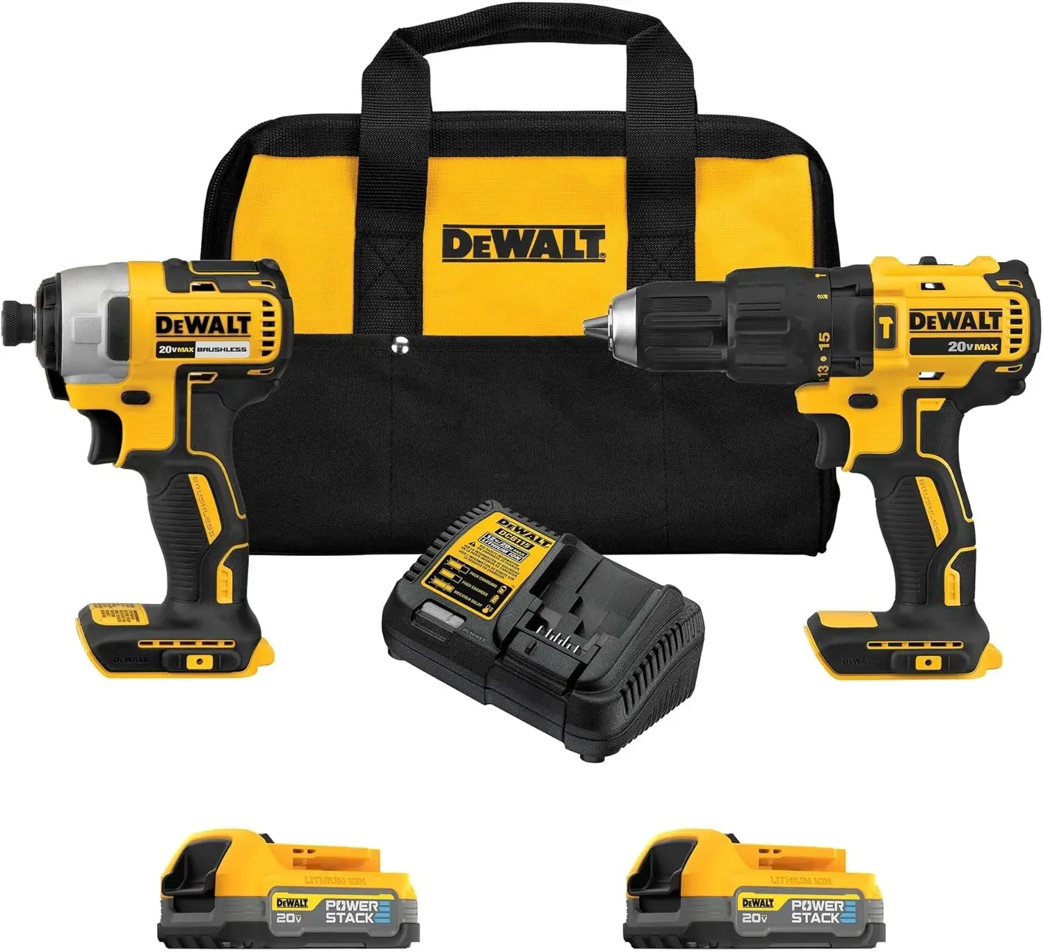 

DEWALT 20V MAX Drill and Impact Driver, Power Tool Set, 2 POWERSTACK Batteries Included (DCK274E2)