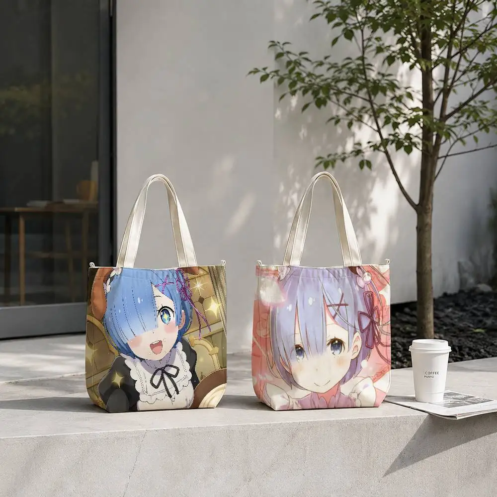 Re ZERO Starting Life in Another World Tote Bag for Women Reusable Shopping Tote Bag Zippered Shoulder Bags Print