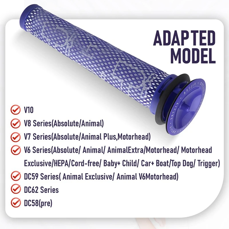 อะไหล่ไส้กรองก่อนกรองสำหรับ V6 Dyson V7 V8 DC58 DC59แผ่นกรองสุญญากาศ HEPA ทำความสะอาดง่ายทนทานและล้างทำความสะอาดได้965661-01