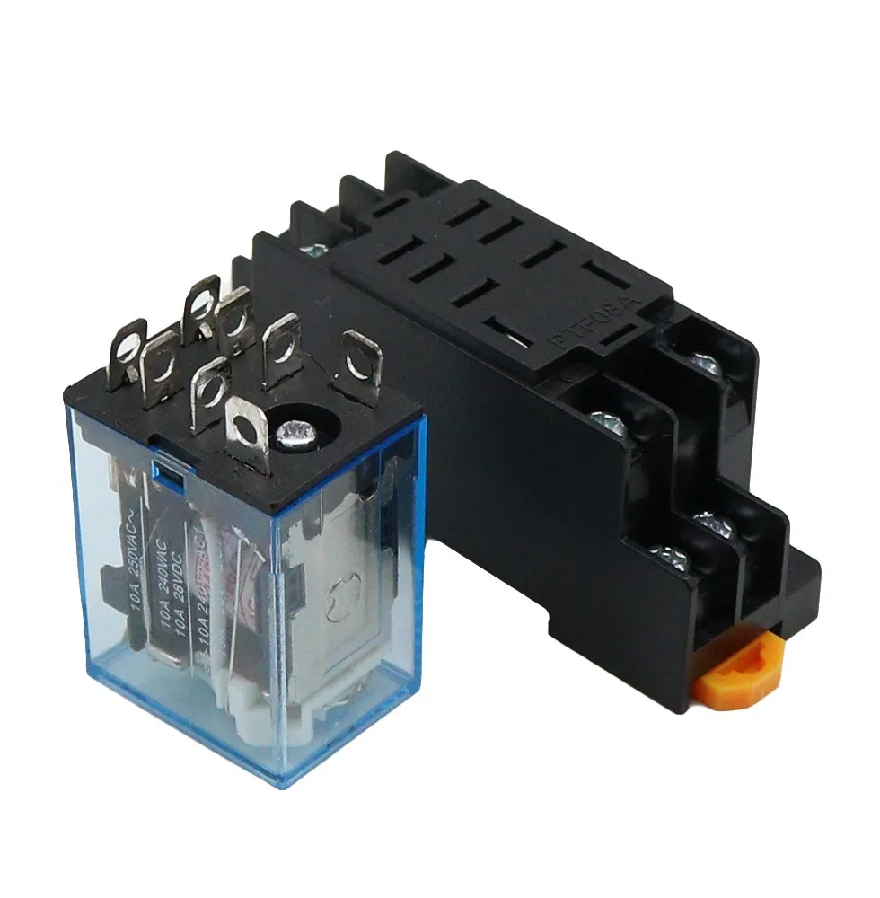 1set 12V 24V DC 110V 220V 380V AC Coil Power Relay LY2NJ DPDT 8 Pin HH62P JQX-13F With Socket Base