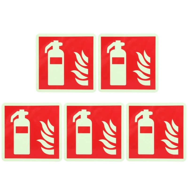 Set of 5Pcs Extinguishers Signs Safety Sign Sticker Glow in Dark Durable Adhesive Waterproof Protected Label