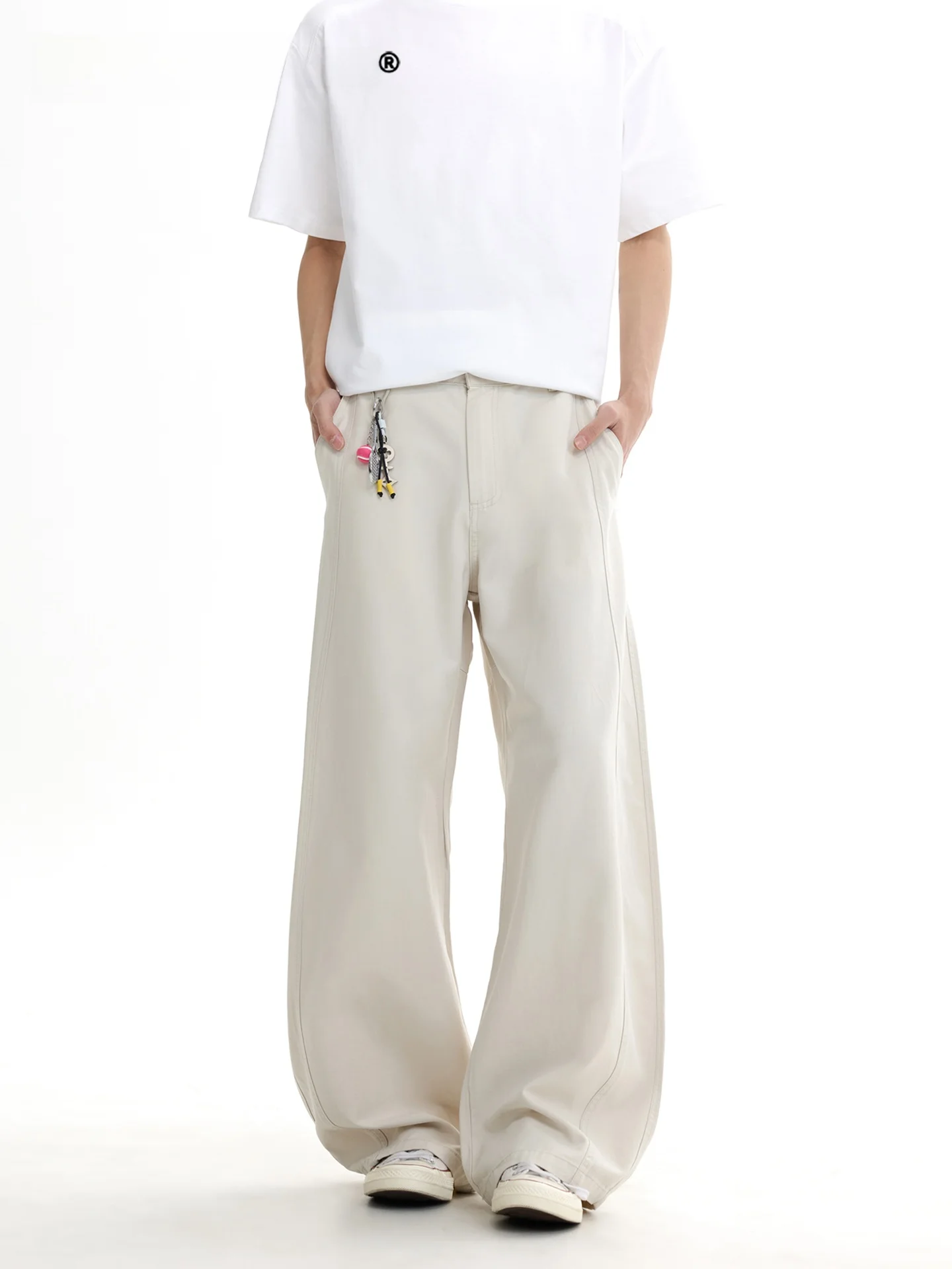 SDMADE Lyocell A-Line Wide Leg Pants Men's Loose Drapey Floor-Length Casual Trousers Spring Season Casual Cotton Blend