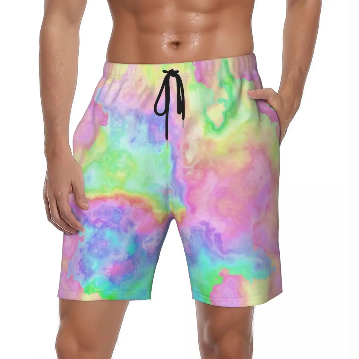 Rainbow Tie Dye Marble Board Shorts Summer Stone Pastels Abstract Art Hawaii Board Short Pants Male Sportswear Beach Trunks