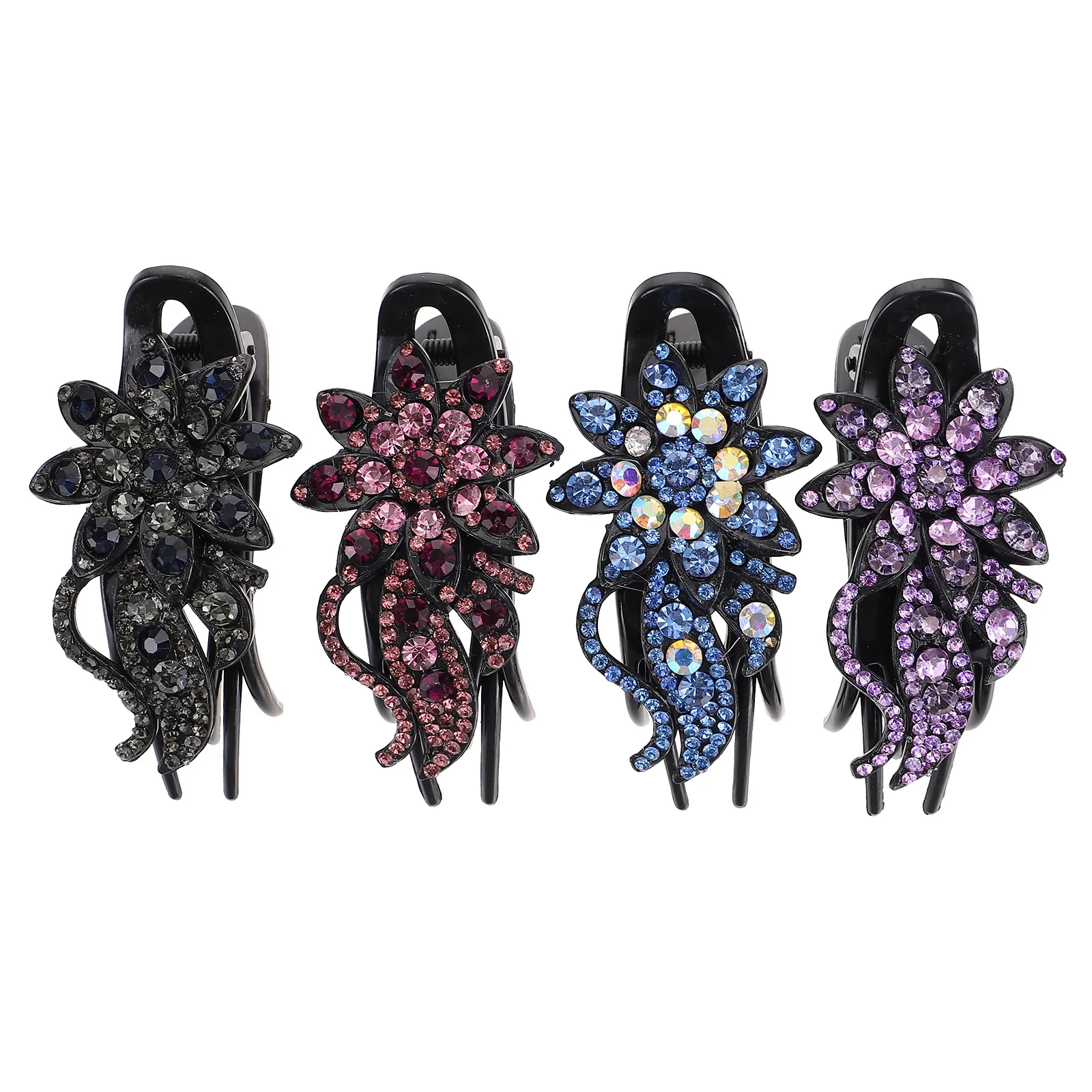 4 قطعة مشبك شعر منقار البط كليب زهرة حجر الراين ذيل حصان حامل غير تالف إكسسوارات الشعر للنساء الفتيات ارتداء اليومي