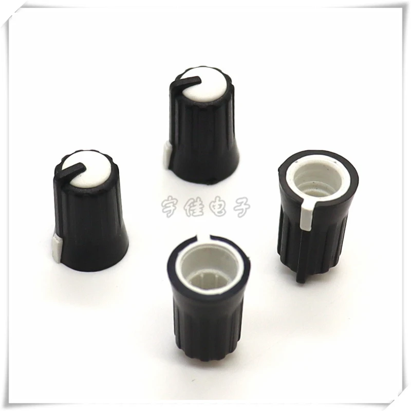 10PCS 11.5*17MM Black And White Plastic Knob Cap Potentiometer Knob Half Shaft Flower Shaft Hole 6mm