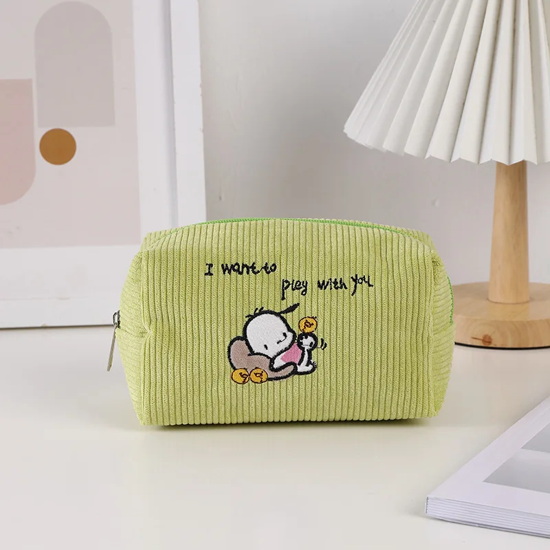 Sacchetto cosmetico Sanrio Kawaii Cartoon Kuromi Cinnamoroll velluto a coste astuccio per matite di grande capacità Melody Pochacco studente regali