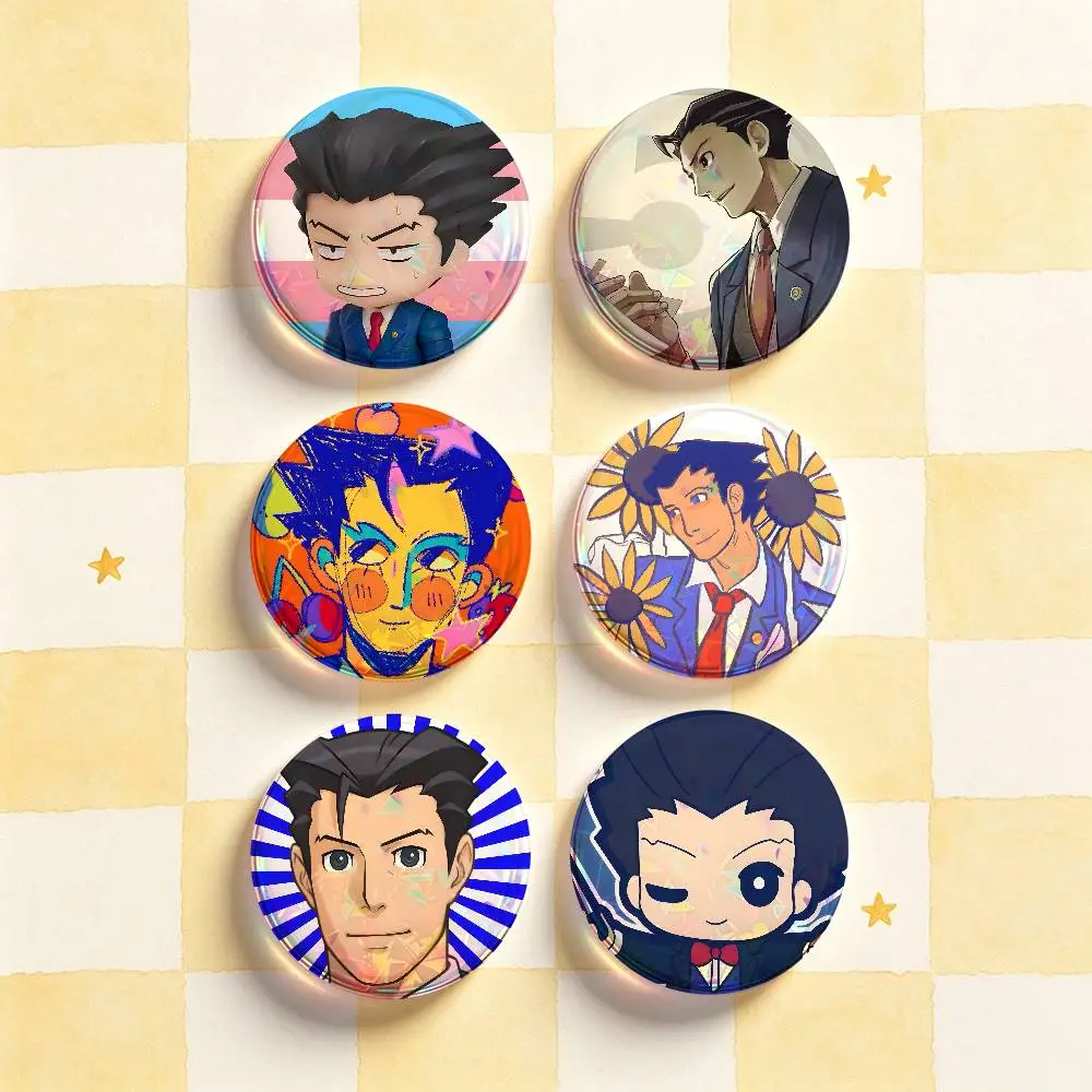 A-Ace Attorney P-Phoenix Wright HD Print Badges Pretty Round Display Brooches IP merchandise 32mm 58mm 75mm 44mm 25mm
