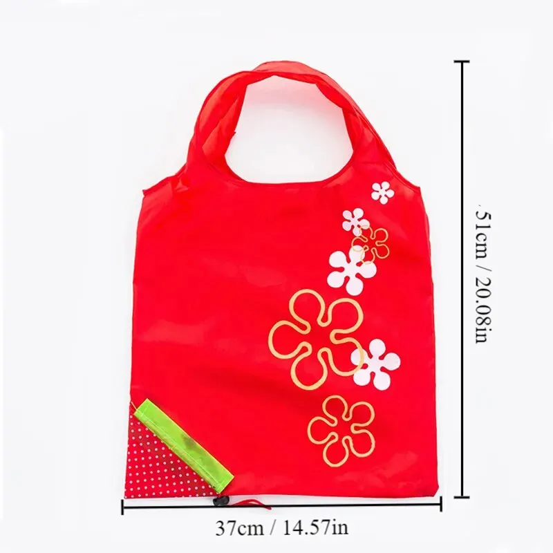 1pc Foldable Strawberry Nylon Storage Bag Folding Pouch Shopping Bag Foldable Reusable Portable Shoulder Women\'s Large Handbags