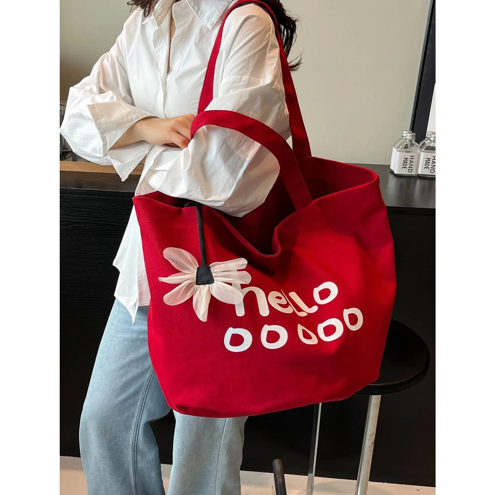 2025 New Handheld Canvas Bag Ins Style Premium Women's Handbag Artistic Large Capacity Canvas Tote Bag