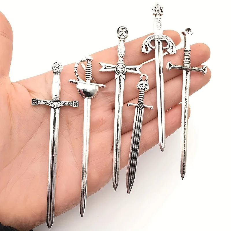 6pcs/set Antique Swords Knife Bookmark Set Retro Charms Metal Book Marks Reading Book Clips Markers Craft Supplies