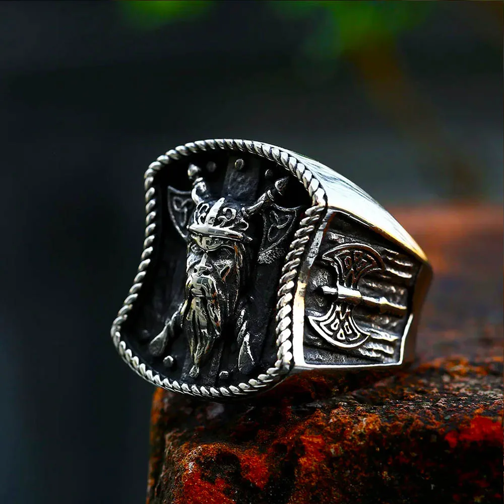 New Creative Stainless Steel Viking Warrior Double Axe Ring for Men Fashion Punk Hip Hop Party Jewelry Wholesale Dropshipping