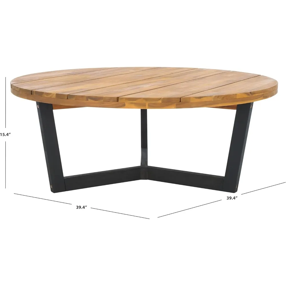 Outdoor Collection Leo Natural/Black Solid Wood Round Coffee Table