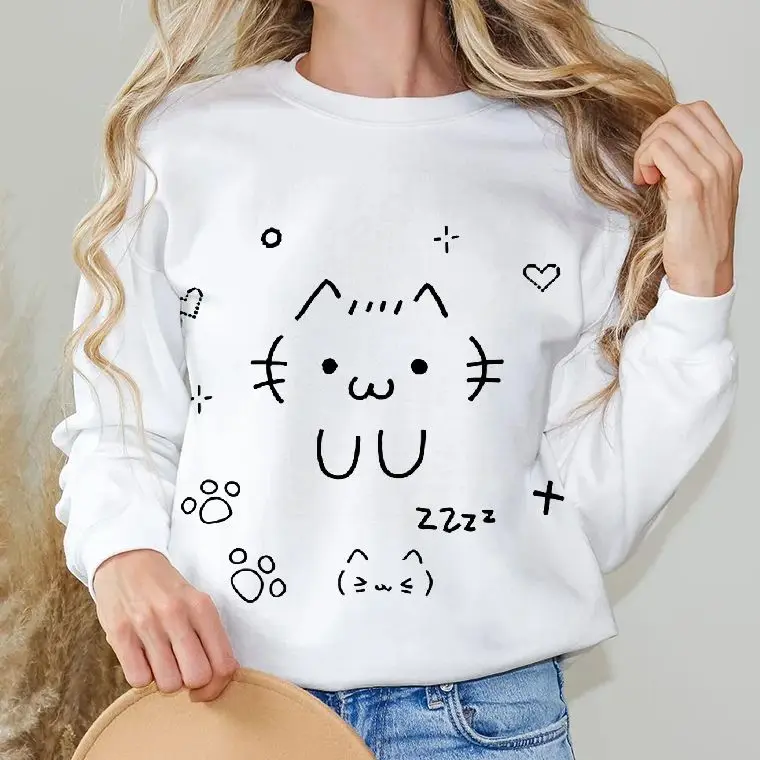 

Unisex Sweatshirt Long Sleeves Casual Hoodies Stylish Pullover Daily Wear Multiple Colors Versatile Cute Line Emoticon Kitten