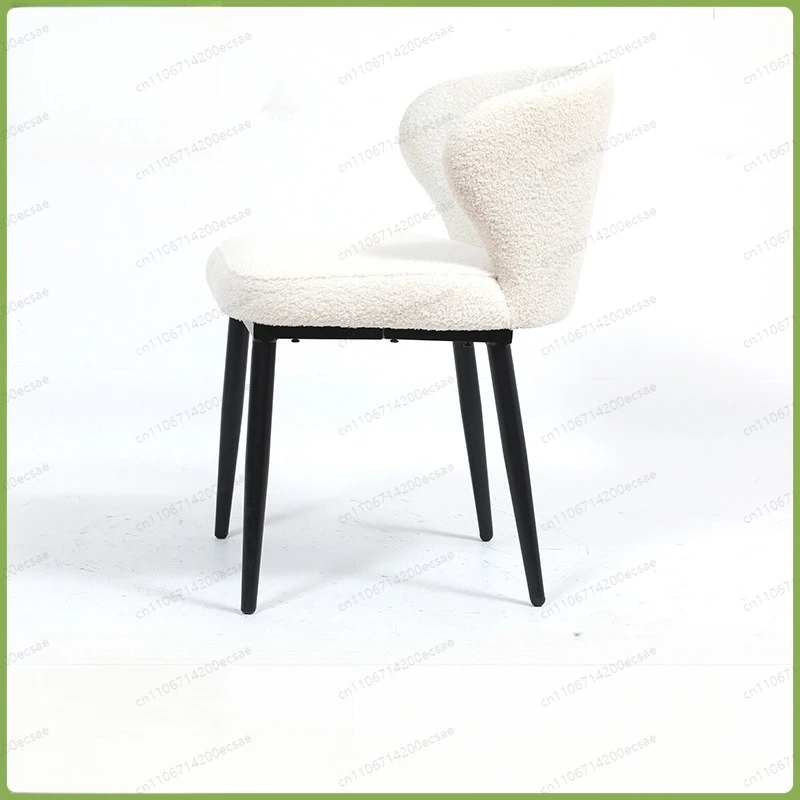 Modern Light Luxury Fabric Dining Chair | Boucle Lamb Wool Upholstery, Armless Side Chair for Living Room & Home