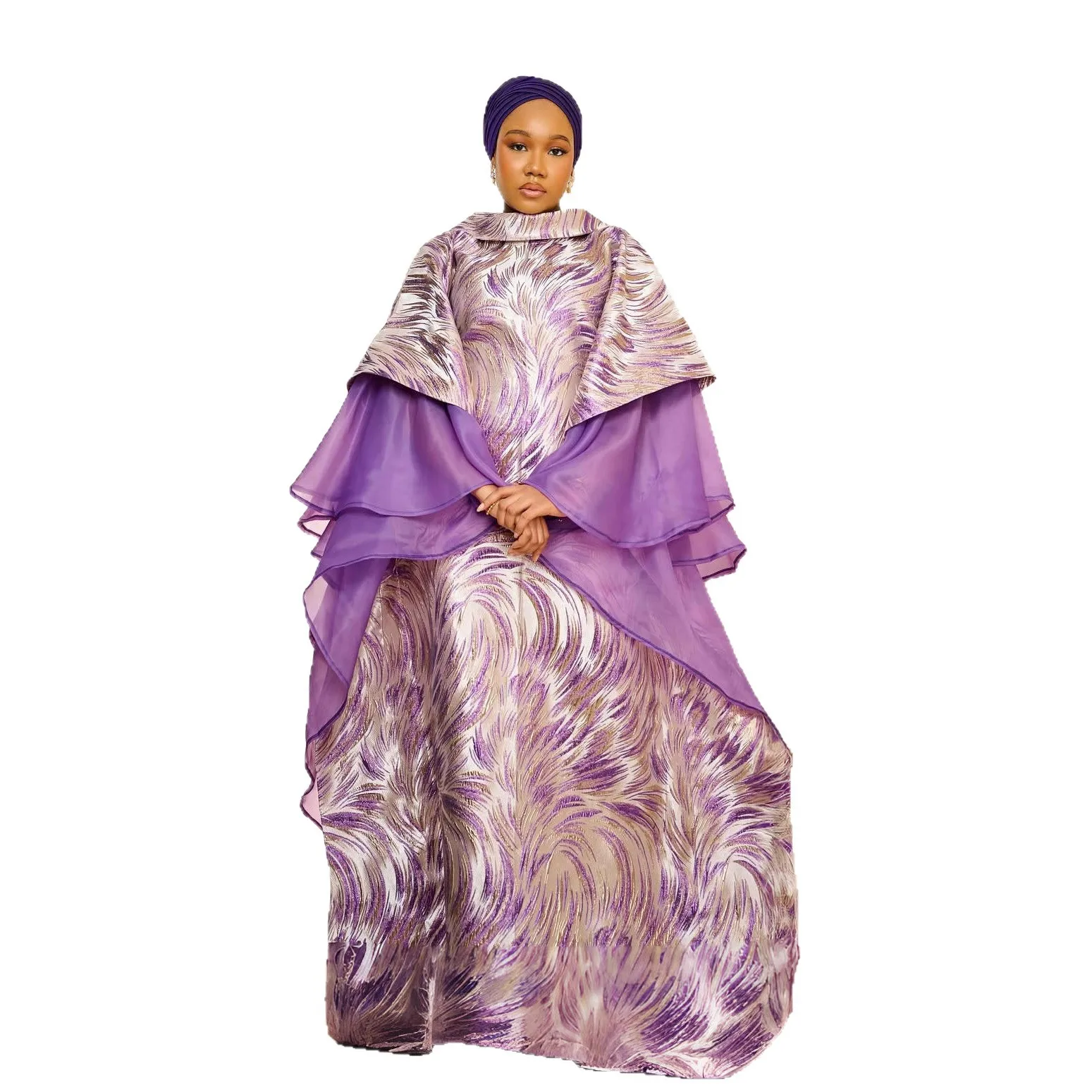 

PurpleAfrican Brocade Boubou Dress Party African Dashiki Embroidery and bazin riche Decoration Nigerian Bride Wedding Party Robe
