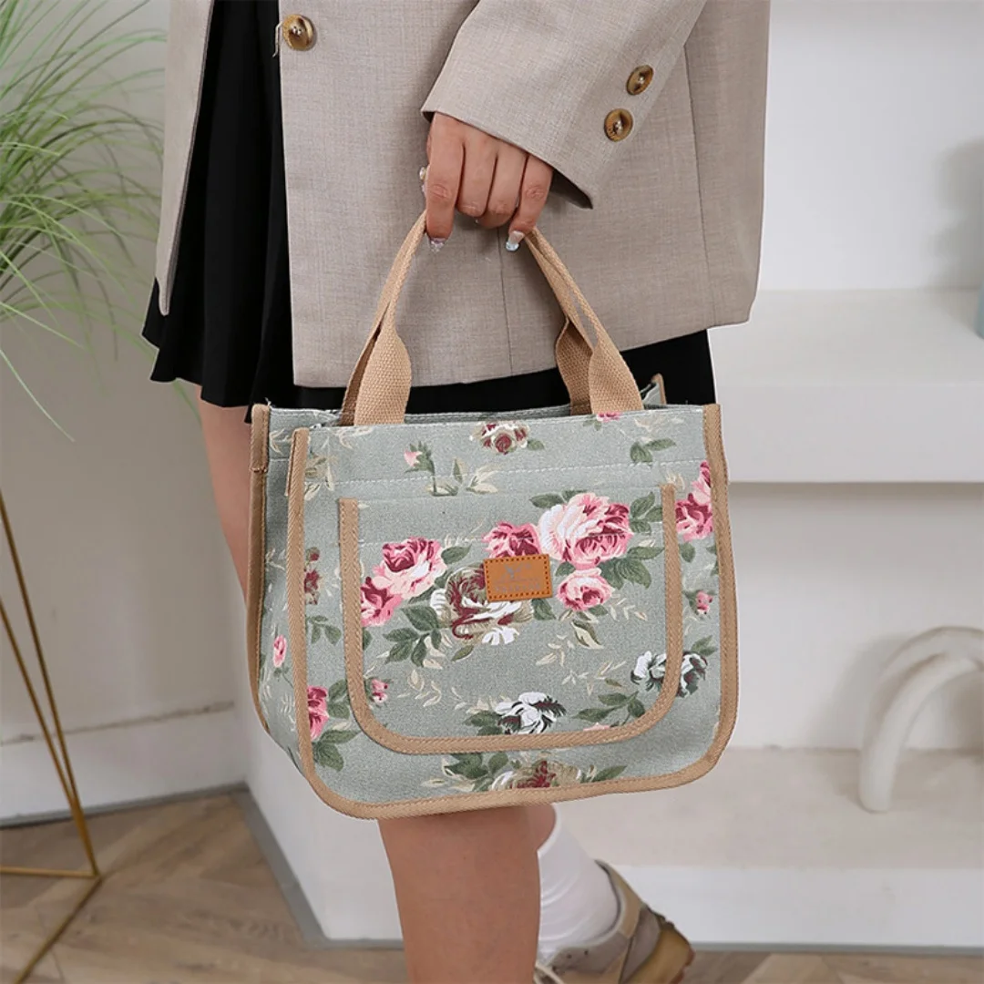 

Waterproof Insulated Bag Elegant Portable Lunch Tote Handbag Thermal Bag Lightweight Floral Print Lunch Bag For Picnic Outdoor