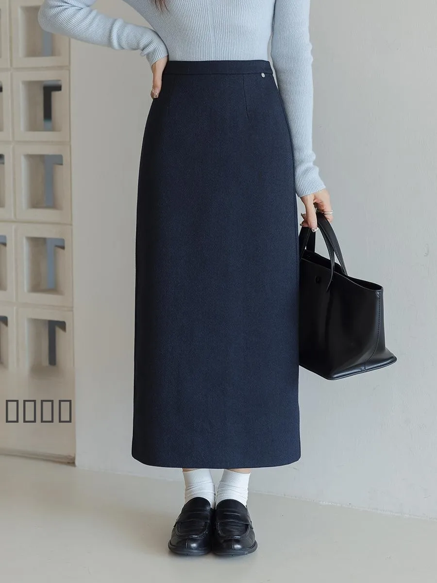 

Женская шерстяная юбка макси А-силуэта с высокой талией, корейский стиль, модный дизайн с разрезом сзади, осень-зима