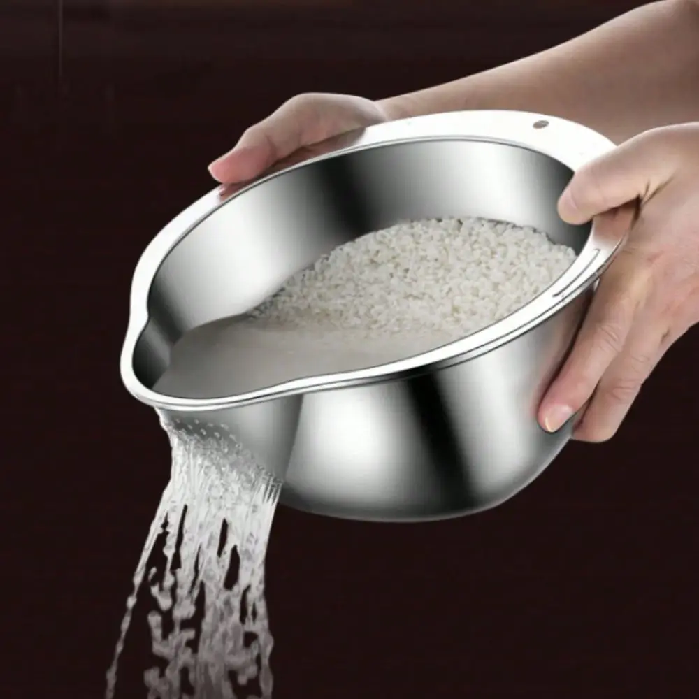 

Корзина для мытья риса из нержавеющей стали 304, сливная корзина в форме чаши, дизайн лотка большого размера, сливная корзина