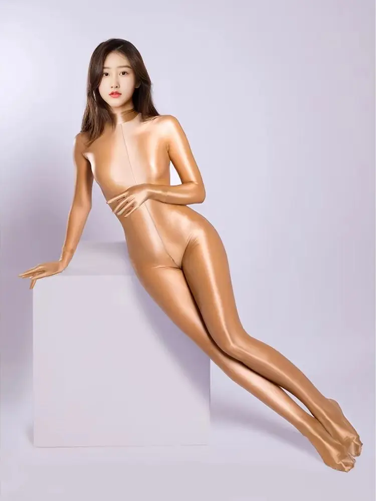 

M XL Shiny Nylon Catsuit Bodystocking Zipper Crotch Bodysuit Tights Ealstic Fitness Leotard Conjoined Jumpsuit Overalls Unitard