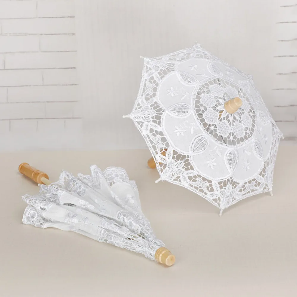 New 26/43cm Length Lace Parasol Umbrella Embroidery Vintage Flower Girl Umbrella Photo Prop Lady Kids Sun Umbrella