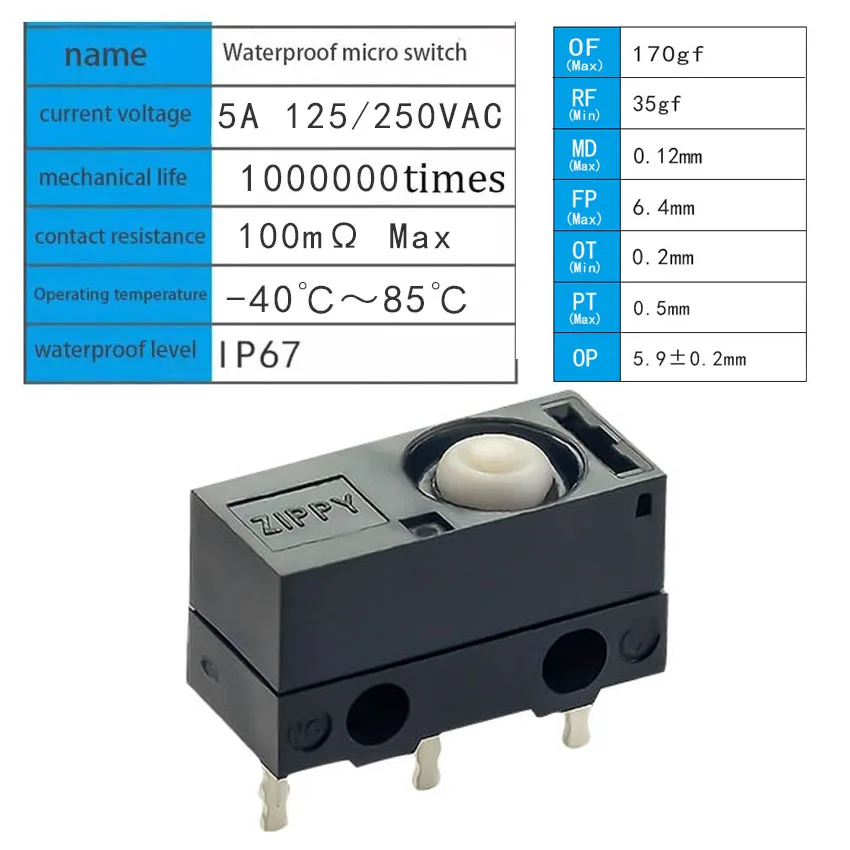 1Pcs Waterproof micro switch DFW-05S IP67waterproof high travel limit detection switch, charging gun long button