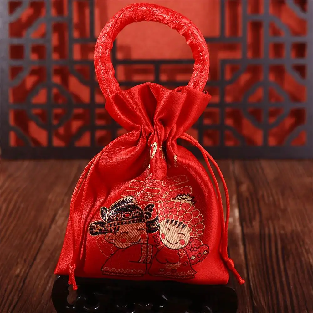 Kreatif Gaya Cina Simpul Cina Brokat Pengantin Wanita dengan Tas Paket Rumbai Tas Pegangan Hadiah Pernikahan Tas Permen