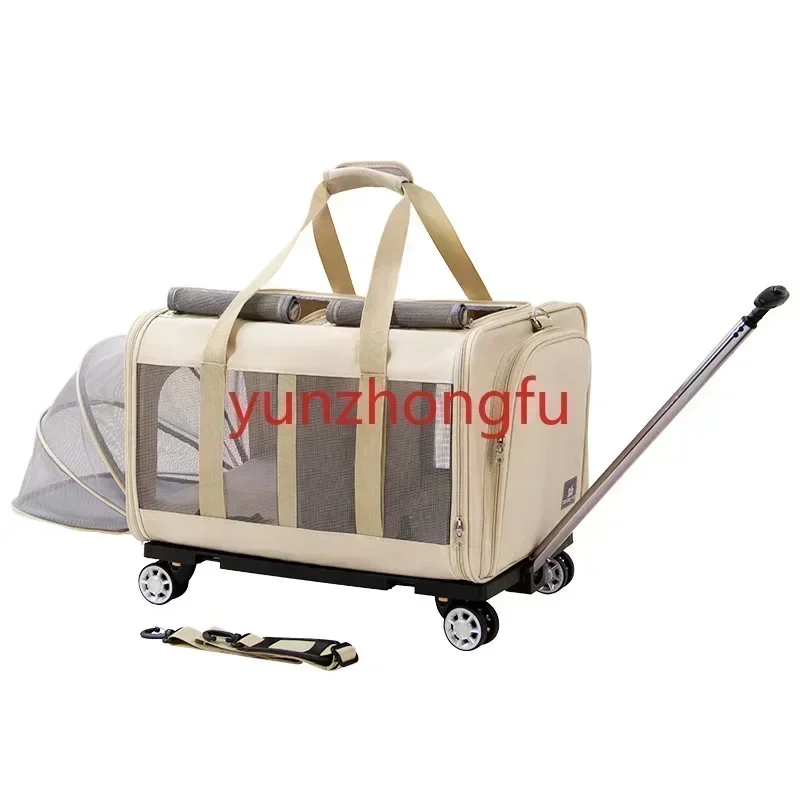 Car Cage Pet Trolley Box Two compartments Isolation Extra Large Portable Dog Bag Cat Bag Breathable Portable Cat Bag