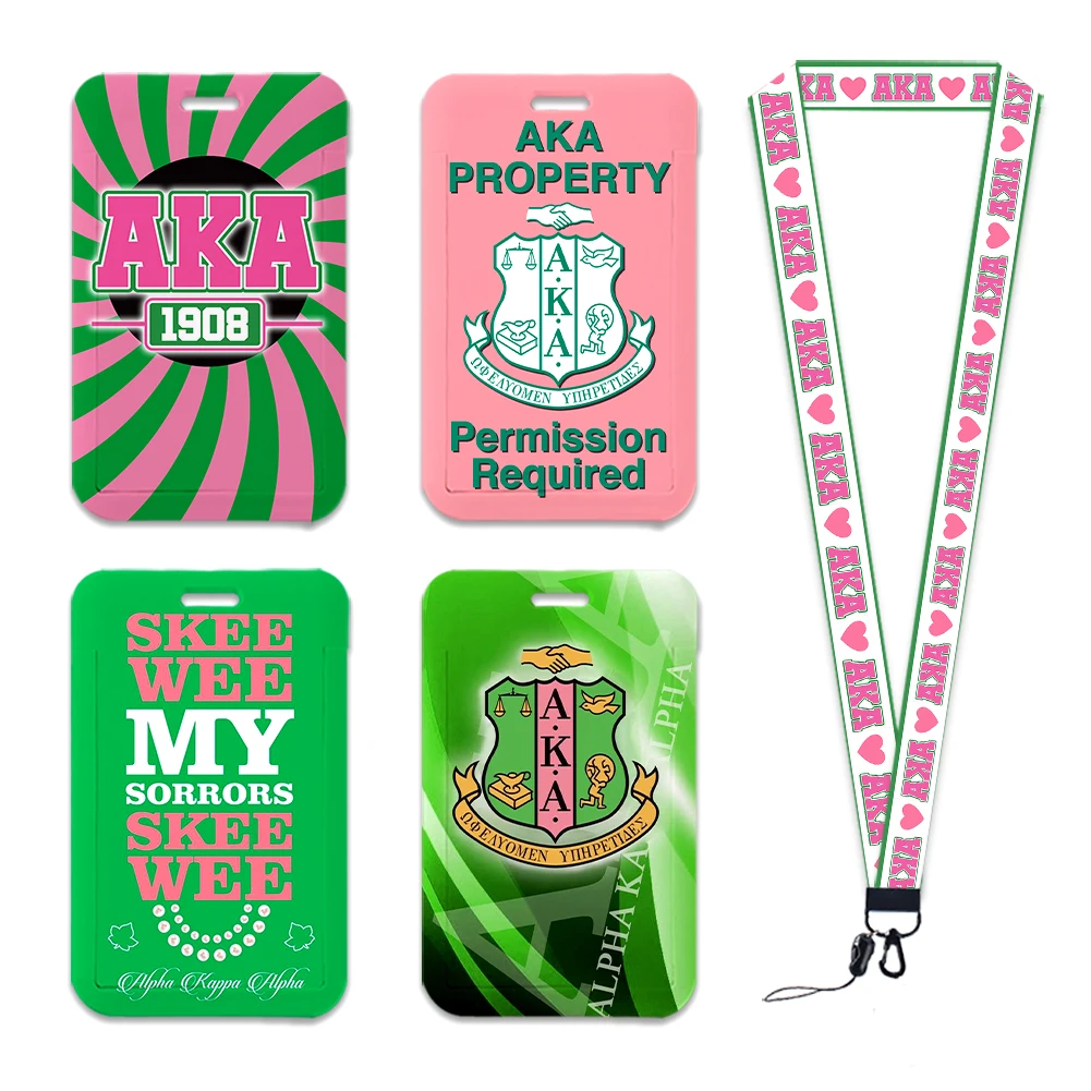 Alpha Kappa Alpha Sorority AKA Women Lanyards ID Badge Holder Strap Bus Card Case Pass Case Cover Slip Bank Cardit Card Holder