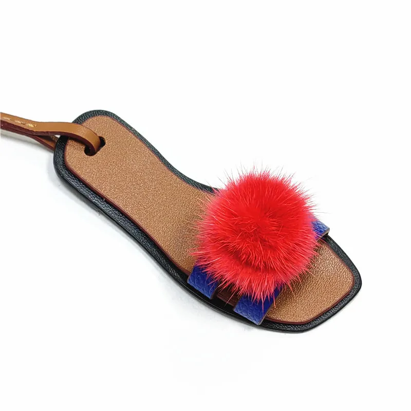 New Cute Mink Fur Lanyard Slippers Keychain Car KeyRing Plush School Bag Pendant Gift Kawaii Backpack Keychains