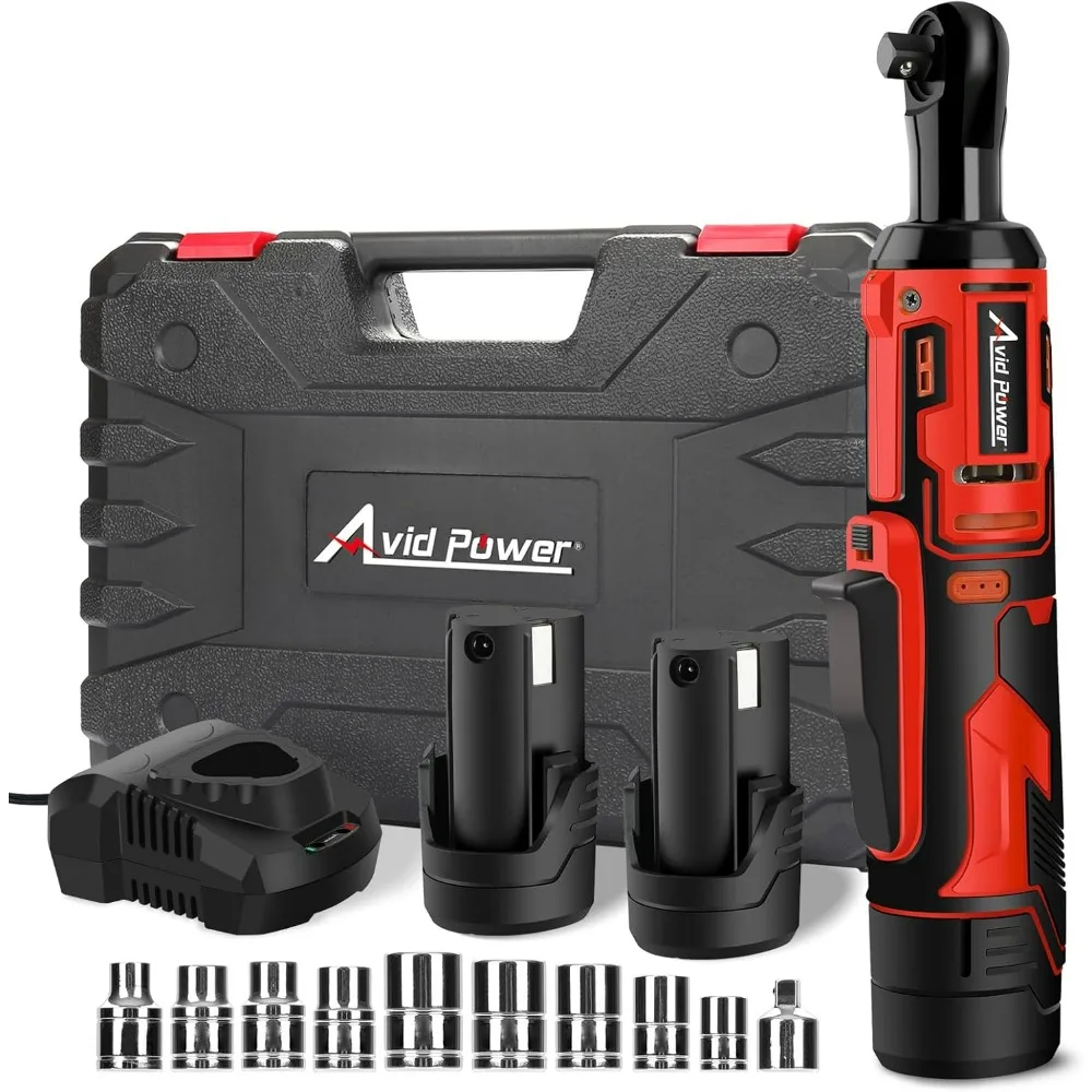 

AVID POWER Cordless Electric Ratchet Wrench 3/8" 44.2 Ft-lbs 12V Power Ratchet Wrench w/Two 2.0Ah Batteries 1-Hour Fast Charger