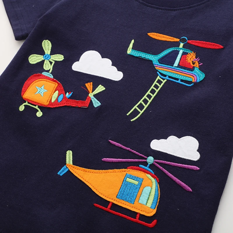 SAILEROAD 2024 New Summer T Shirt Cotton Short Sleeve Cartoon Helicopter T-shirts Kids Tee Tops Boys Children Clothes