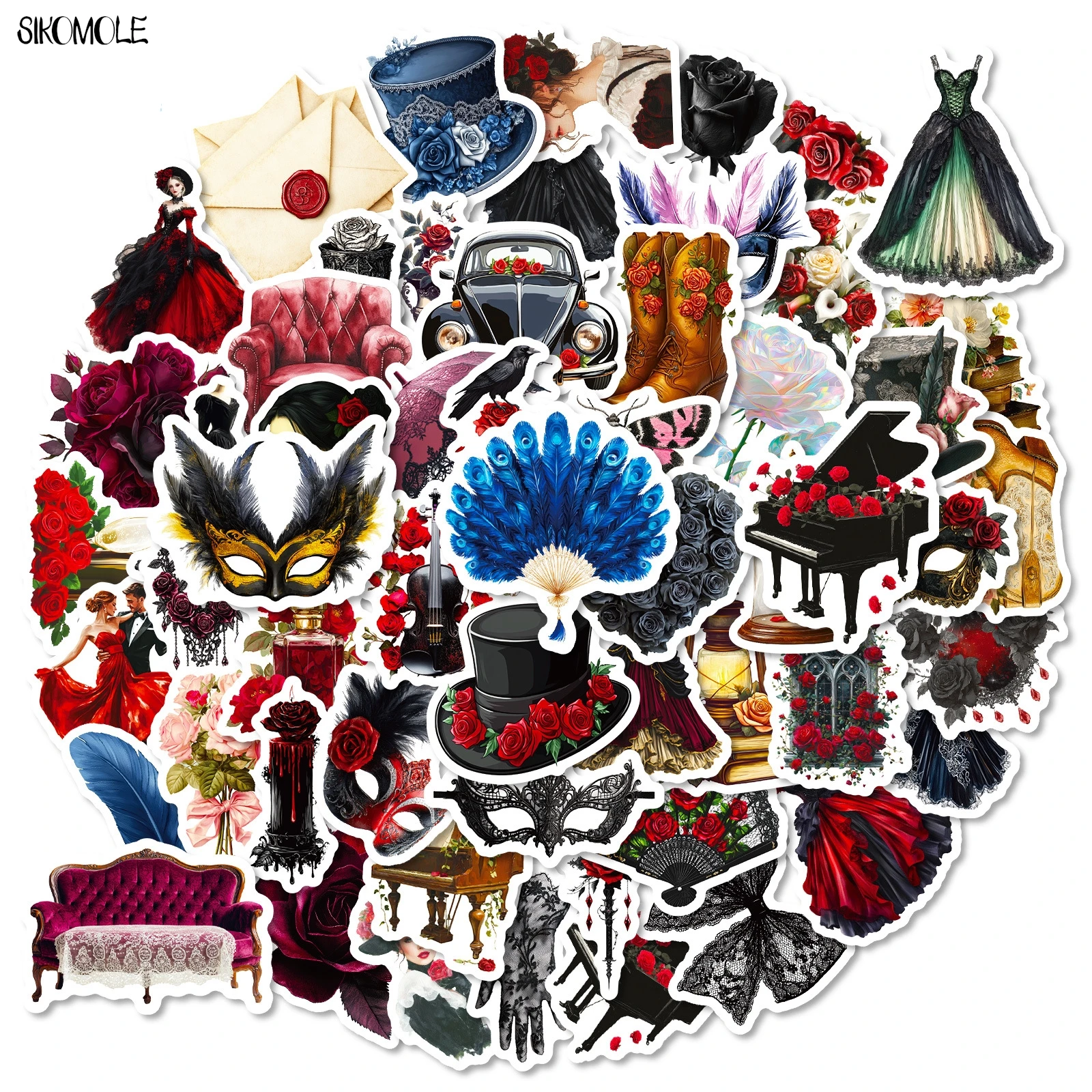 10/30/56PCS 만화 가면 무도회 테마 스티커 미적 DIY 스크랩북 노트북 문구류 여행가방 자동차 데칼 그래피티 스티커 장난감