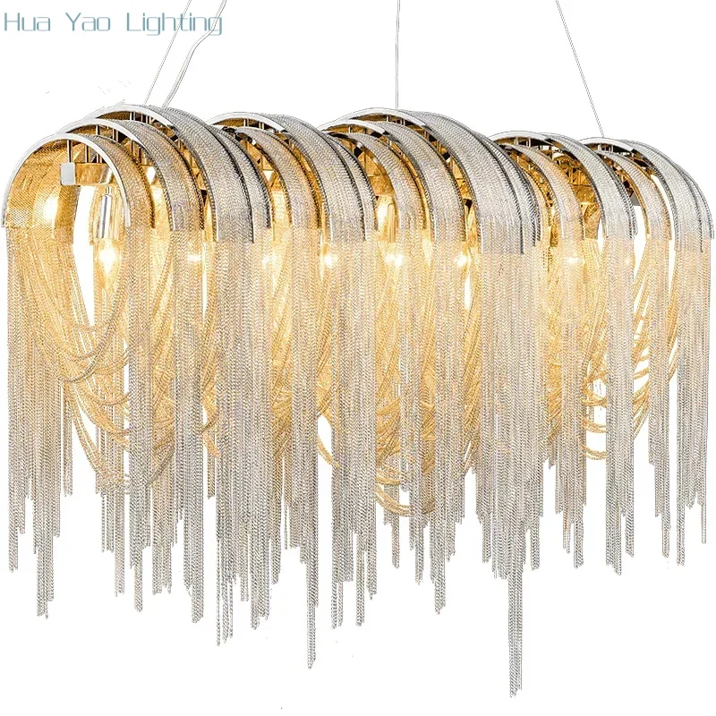 Nordic Luxury Tassel Chandeliers For Home Lobby Living Room Restaurant Decor Aluminum Chain Gold Pendant Lamp Droplight Lighting