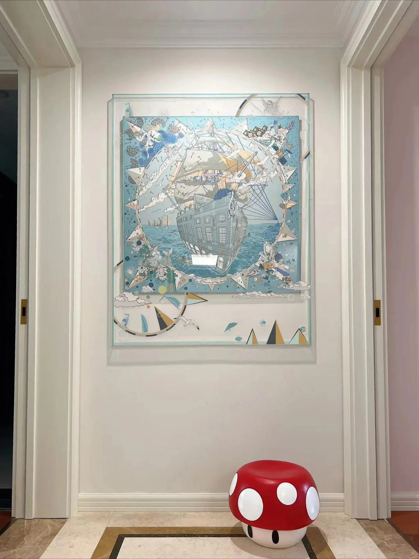 Silk scarf decorative painting light luxury high sense French cream style living room entrance entrance hanging painting