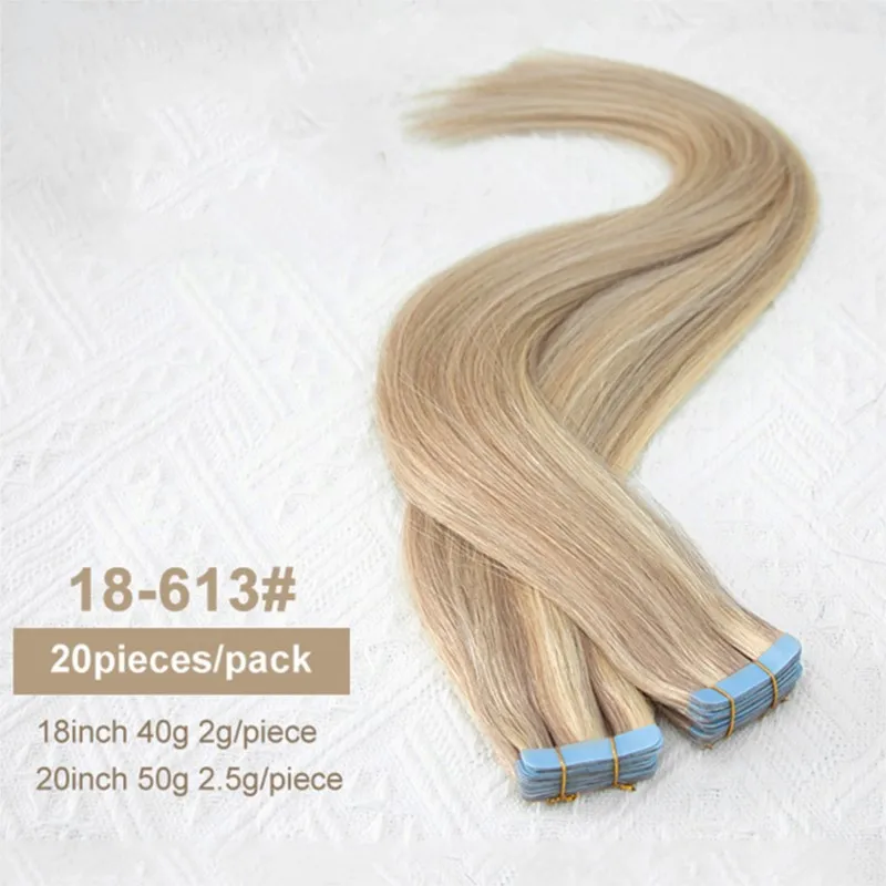 MRS HAIR-Extensions de Cheveux Humains en PU, Bande de Trame de Peau, Sans Couture, 4x0.8cm, 20 Pièces/Paquet