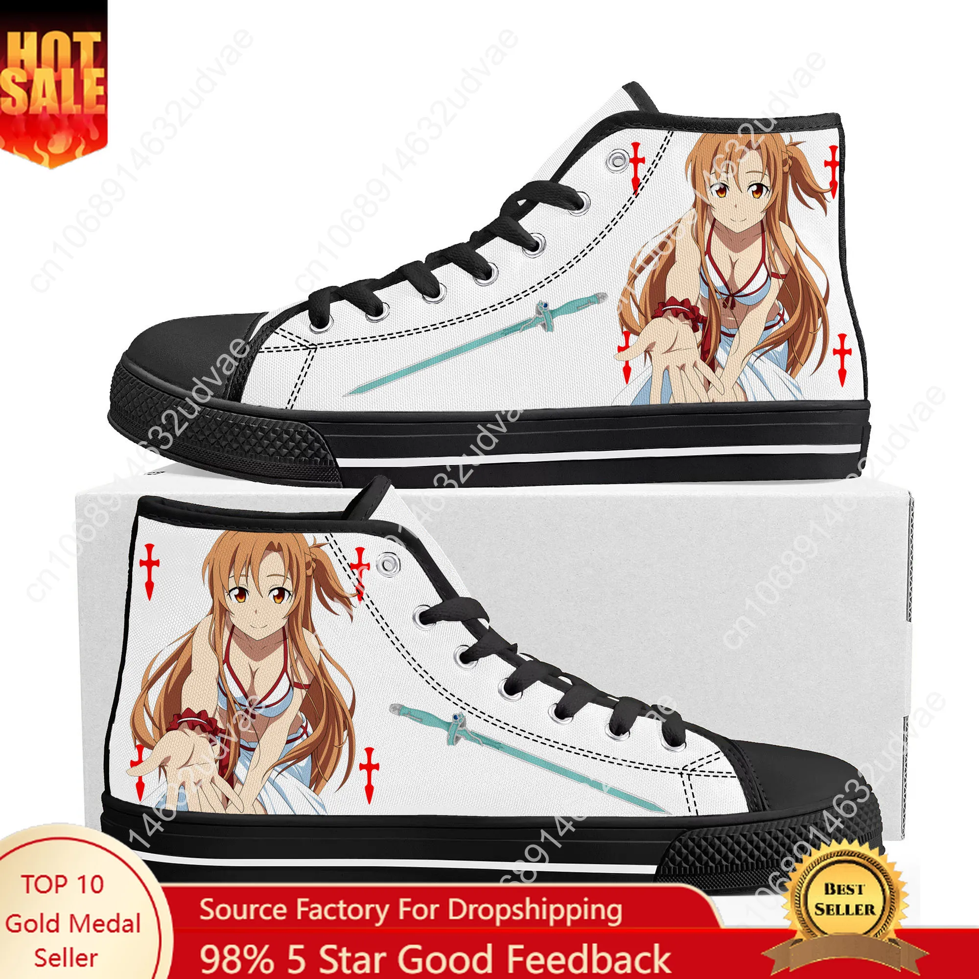

Sword Art Online Asuna High Top Shoes Men Women Teenager Sneakers Canvas High Quality Sneaker Casual Custom Made Shoe Black Sole